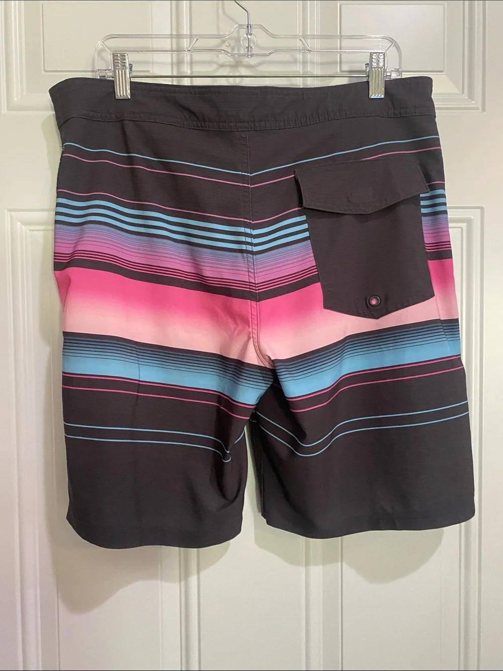 No Boundaries Black Board Shorts with Pink & Blue Stripes